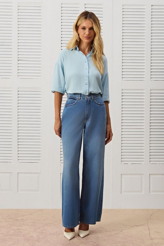 Calça Feminina Munique Wide Leg Cintura Alta Tradicional - IDX20407