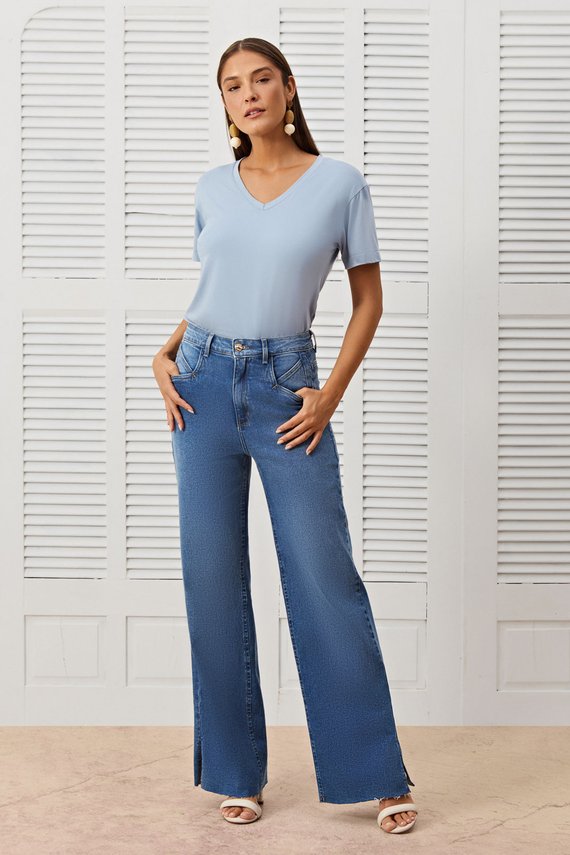 Calça Feminina Munique Wide Leg Cintura Alta Tradicional - IDX20408