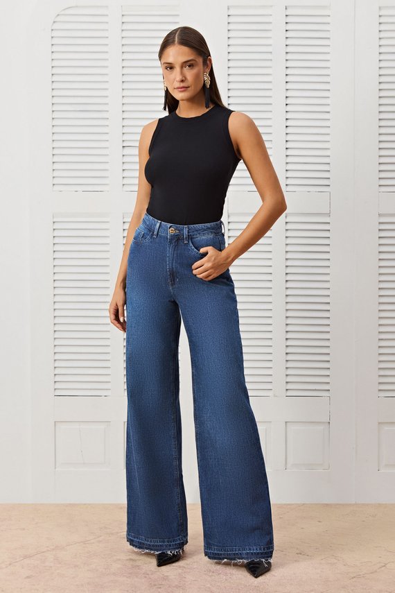 Calça Feminina Munique Wide Leg Cintura Alta Tradicional - IDX20411