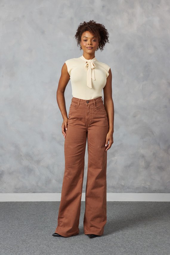 Calça Jeans Feminina Wide Leg Super Alongada Cintura Alta - DZ21486