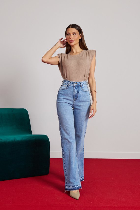 Calça Jeans Feminina Wide Leg Fit alongada Cintura Alta - DZ21491