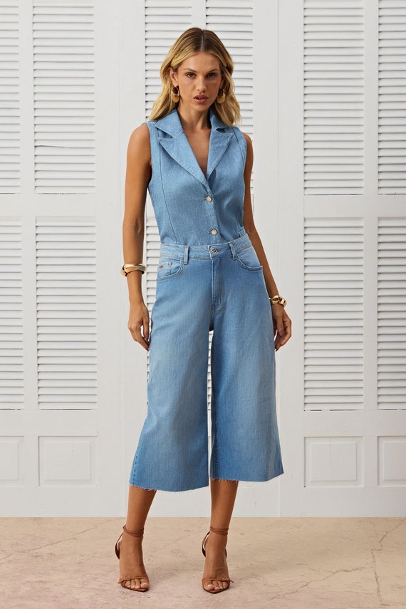 Calça Feminina Munique Wide Leg Fit Cintura Alta Cropped - IDX20268
