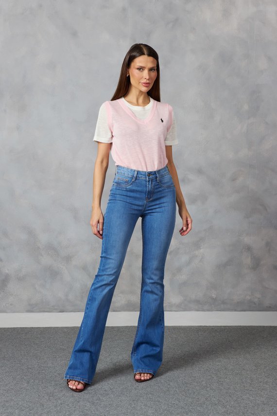 Calça Jens Feminina Flare Alongada Cintura Média - DZ21463