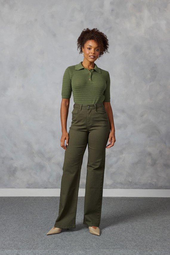 Calça Jeans Feminina Wide Leg Alongada Cintura Alta- DZ21490