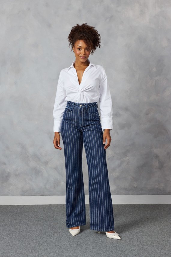 Calça Jeans Feminina Wide Leg Alongada Cintura Media- DZ21444