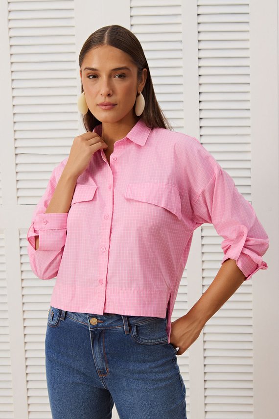 Camisa Feminina Ampla Manga Longa Cropped - IDX11063