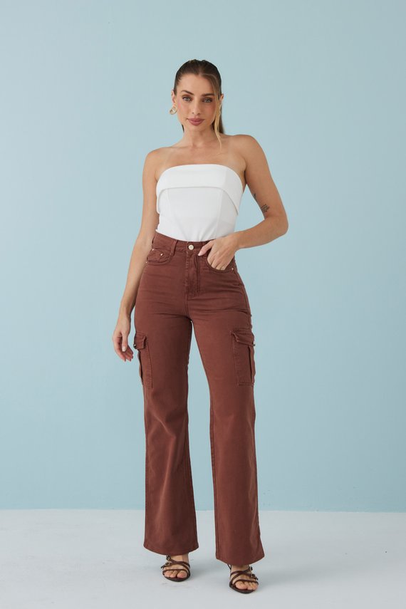 Calça Jeans Feminina Wide Leg Alongada Cintura Alta- DZ21329.MAR