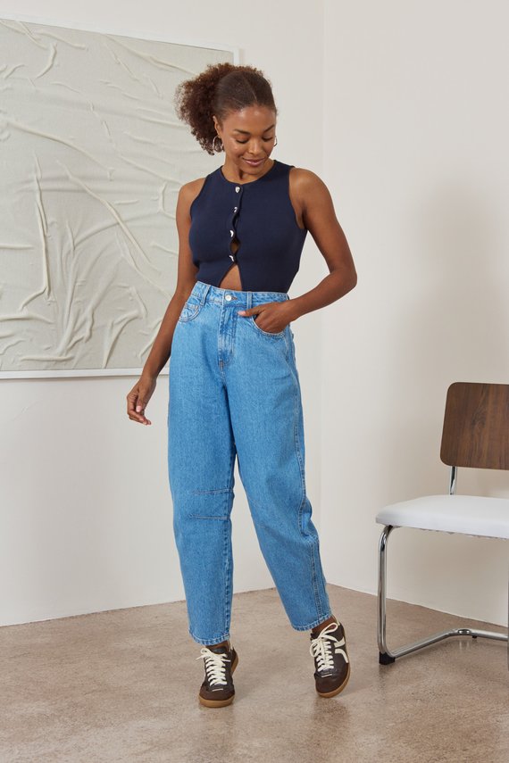 Calça Jeans Feminina Barril Cigarrete Cintura Alta - DZ21593