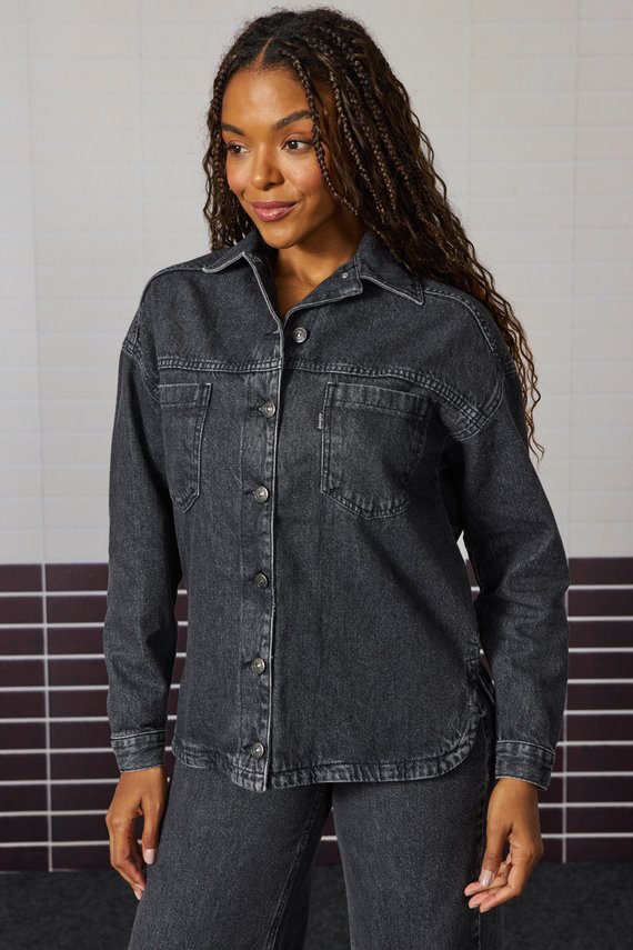 Jaqueta Jeans Feminina Shacket Alongada Manga-Longa - DZ9272