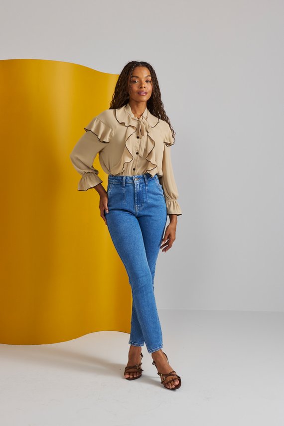 Calça Jeans Feminina Mom Fit Cigarrete Cintura Alta - DZ21473