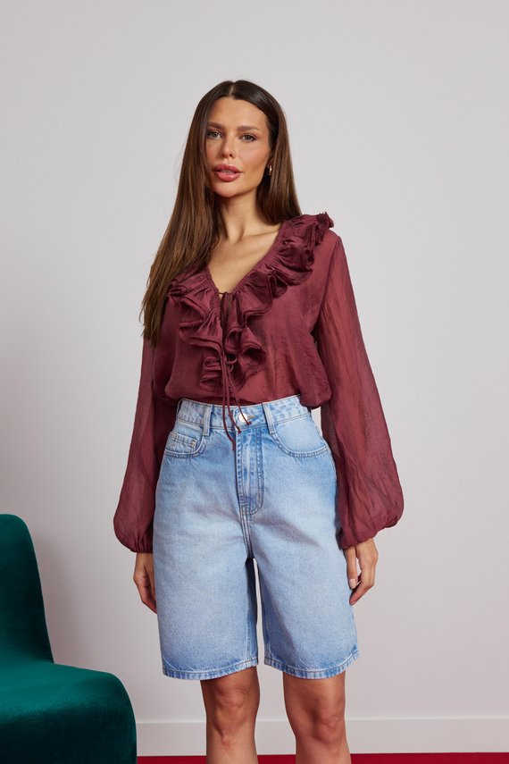 Bermuda Jeans Feminina Retrô Alongada Cintura Alta - DZ4146