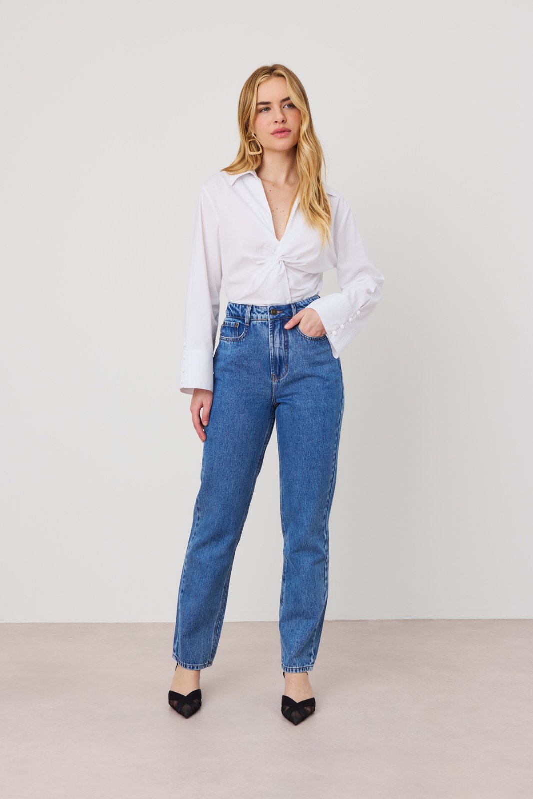 dz21231 alg calca jeans feminina reta tradicional cintura alta frente 1