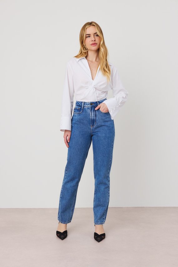 Calça Jeans Feminina Reta Tradicional Cintura Alta - DZ21231