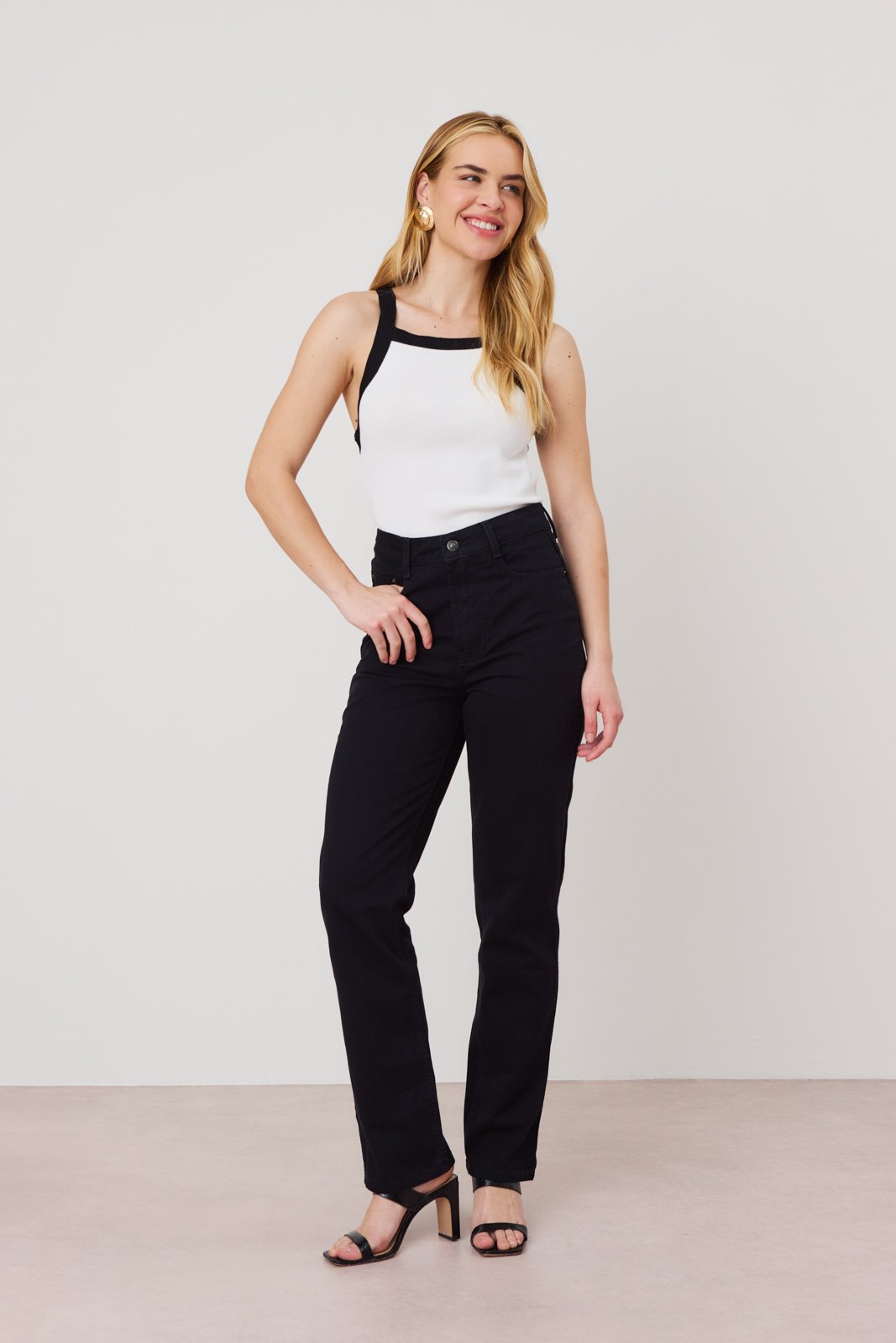 dz21230 pre alg calca jeans feminina reta tradicional cintura alta frente 4