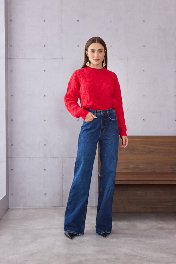 Calça Jeans Feminina Wide Leg Alongada Cintura Alta - DZ21535