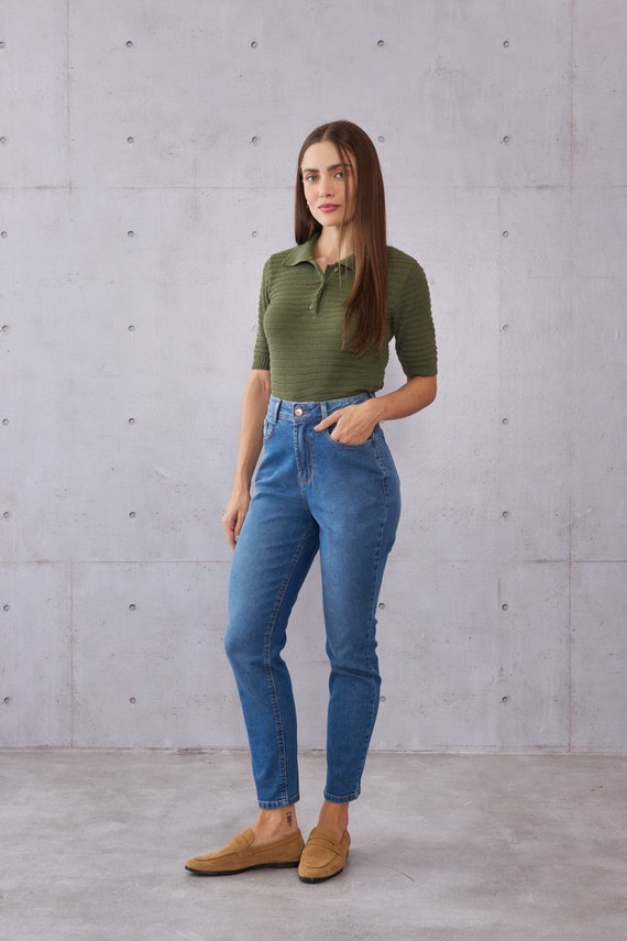 Calça Jeans Feminina Mom Fit Cigarrete Cintura Alta - DZ21510