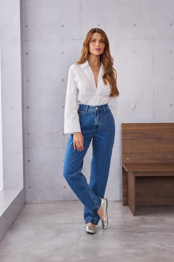 Calça Jeans Feminina Reta Tradicional Cintura Alta - DZ21518