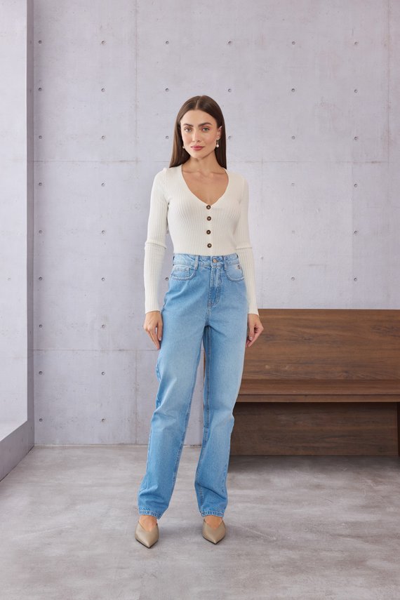 Calça Jeans Feminina Reta Tradicional Cintura Alta - DZ21517
