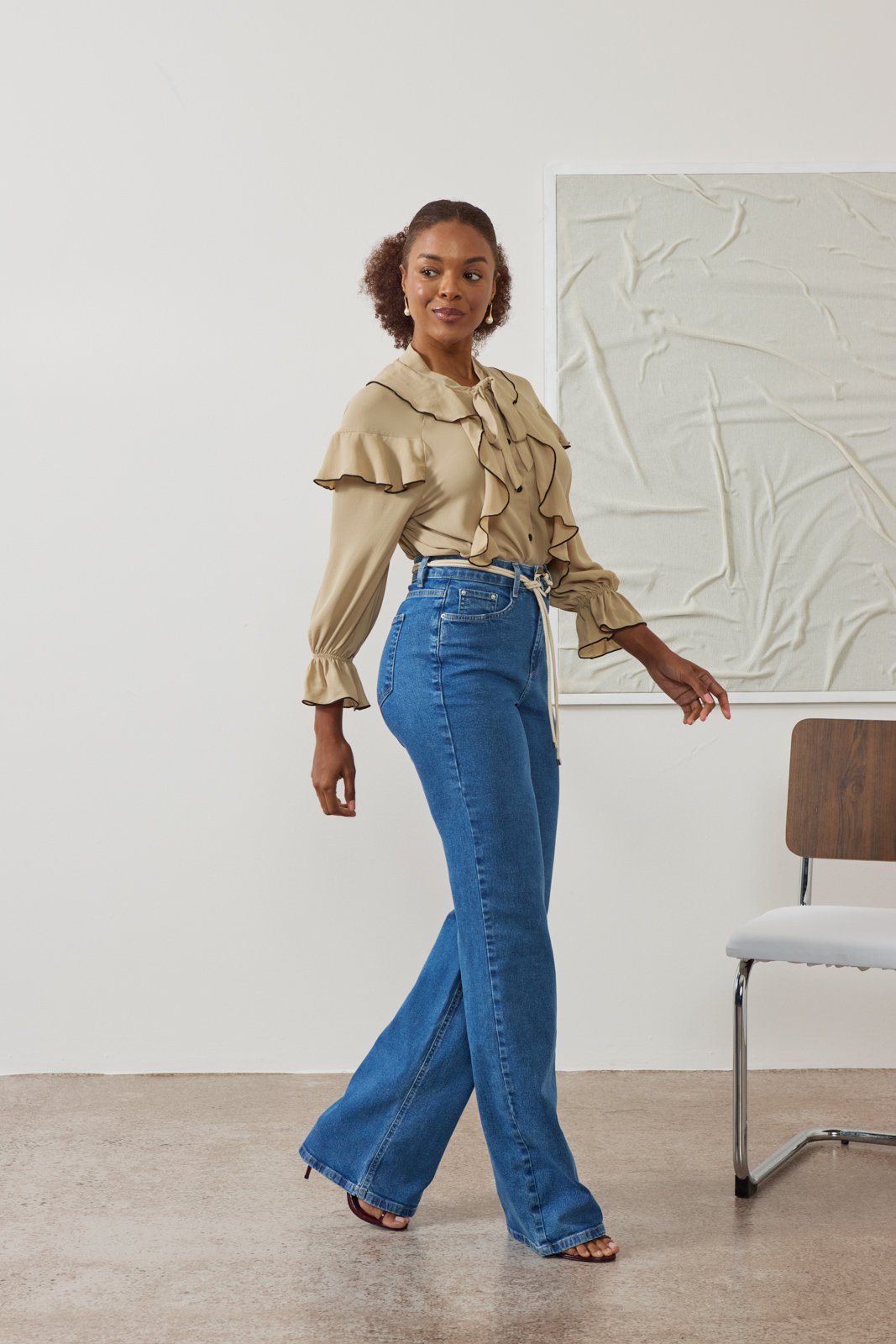Calça Jeans Feminina Wide Leg Fit Alongada Cintura Alta - DZ21688