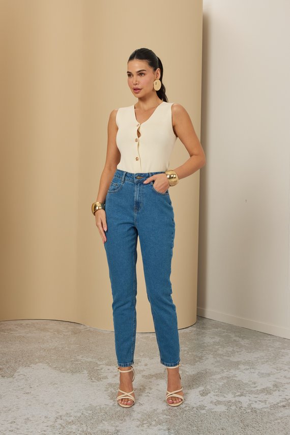 Calça Jeans Feminina Mom Fit Cigarrete Cintura Alta -  DZ20376