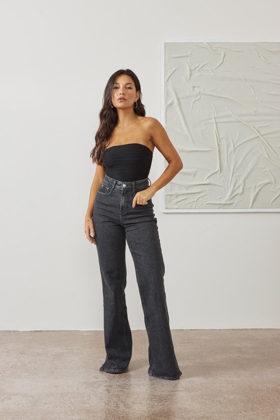 Calça Jeans Feminina Wide Leg Alongada Cintura Alta - DZ21563
