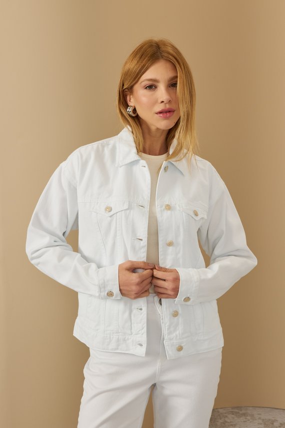 Jaqueta Jeans Feminina Retrô Tradicional Branca - DZ9223.B