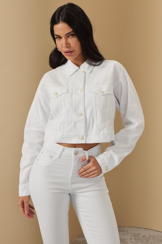 Jaqueta Jeans Feminina Retro Cropped Branca - DZ9222.B