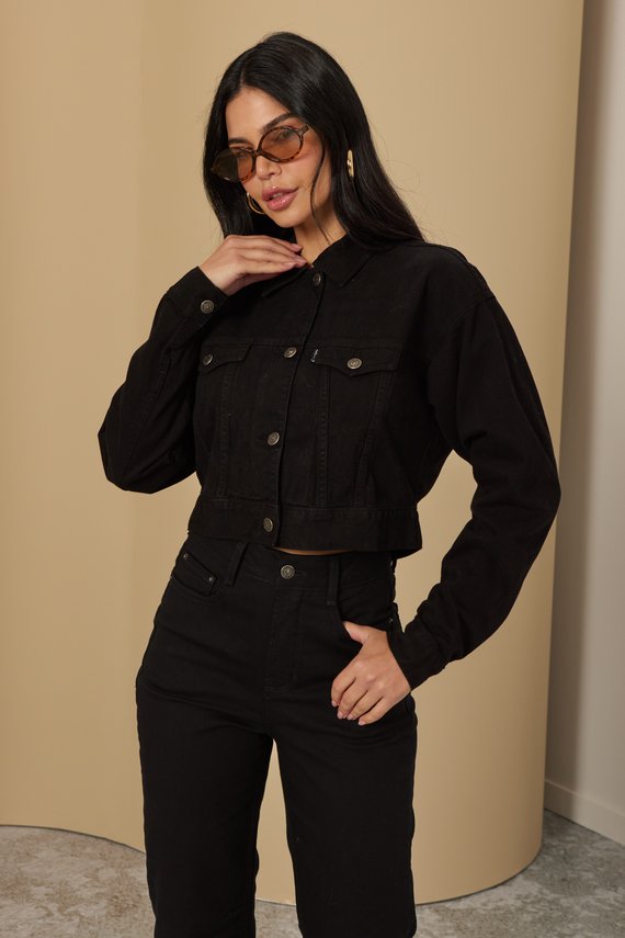 Jaqueta Jeans Feminina Retro Cropped Preta - DZ9222.P
