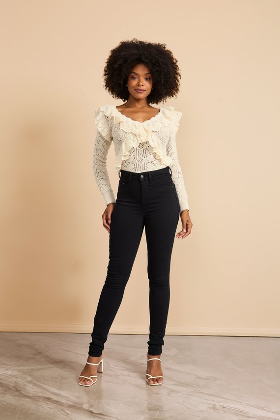 Calça Jeans Feminina Skinny Cintura Média Tradicional Preta - DZ20810.P
