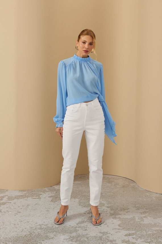 Calça Jeans Feminina Mom Fit Cigarrete Cintura Alta - DZ20526.B
