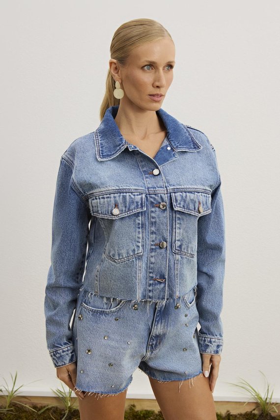 Jaqueta Feminina Ampla Cropped Manga Longa - IDX9060
