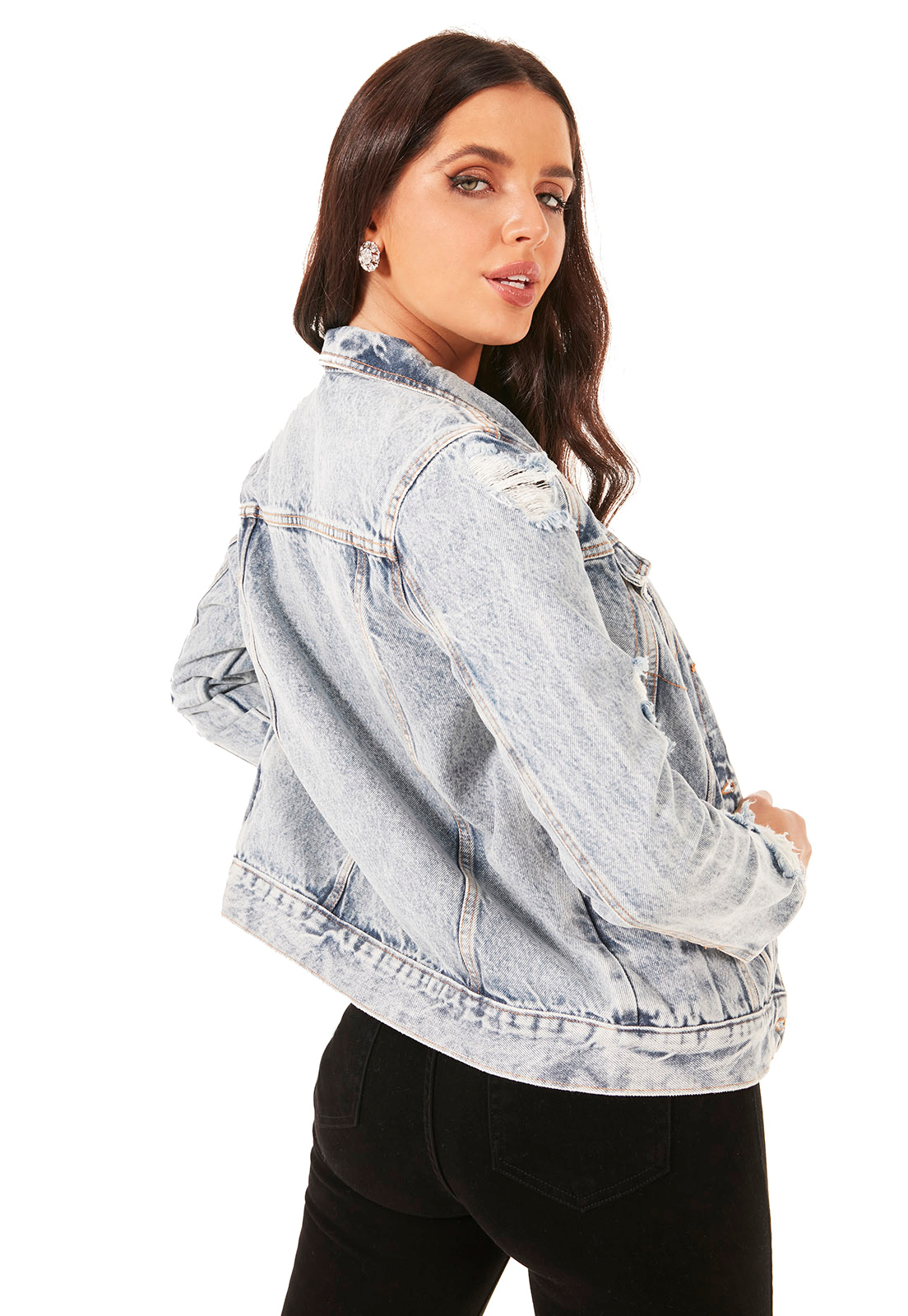 dz9137 alg jaqueta jeans feminina regular destroyer denim zero costas