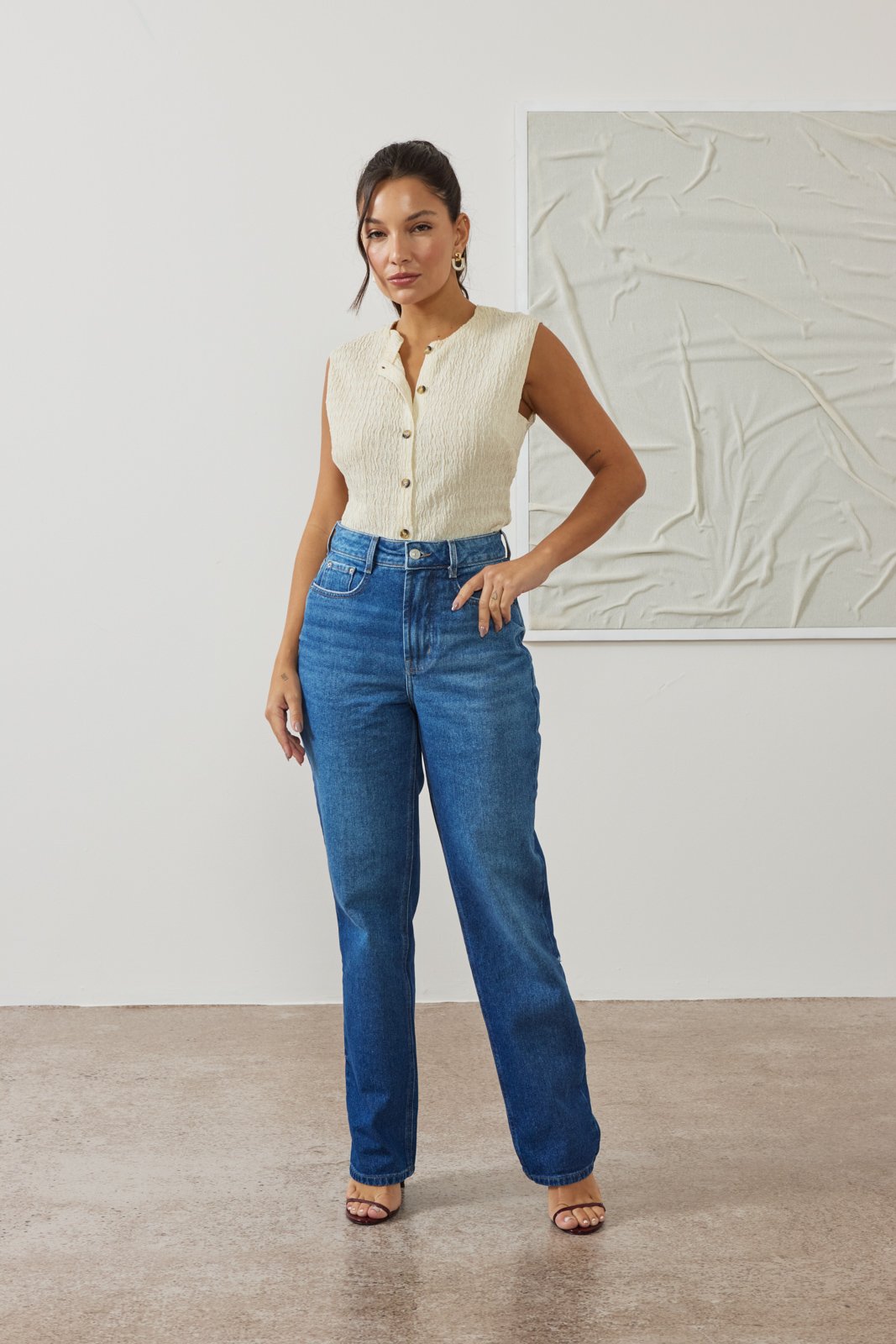 dz21556 alg calca jeans feminina reta tradicional cintura alta frente 1