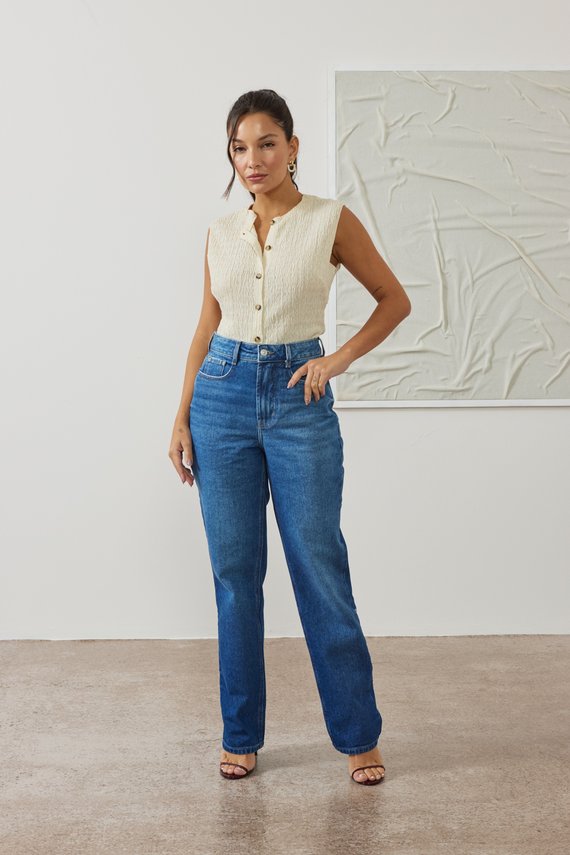 Calça Jeans Feminina Reta Tradicional Cintura Alta - DZ21556