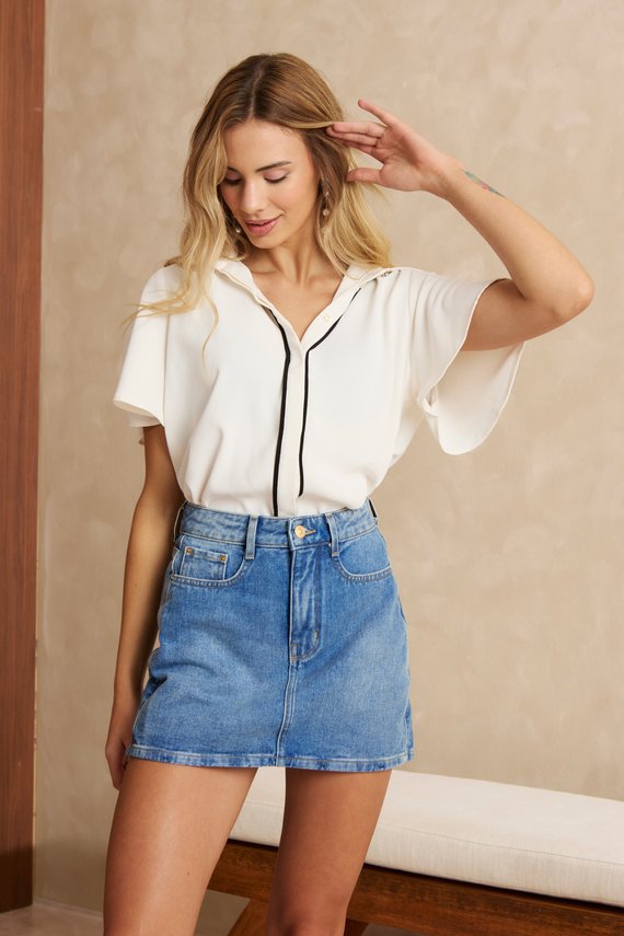 Shorts-Saia Jeans Feminino Mini Cintura Alta- DZ6899