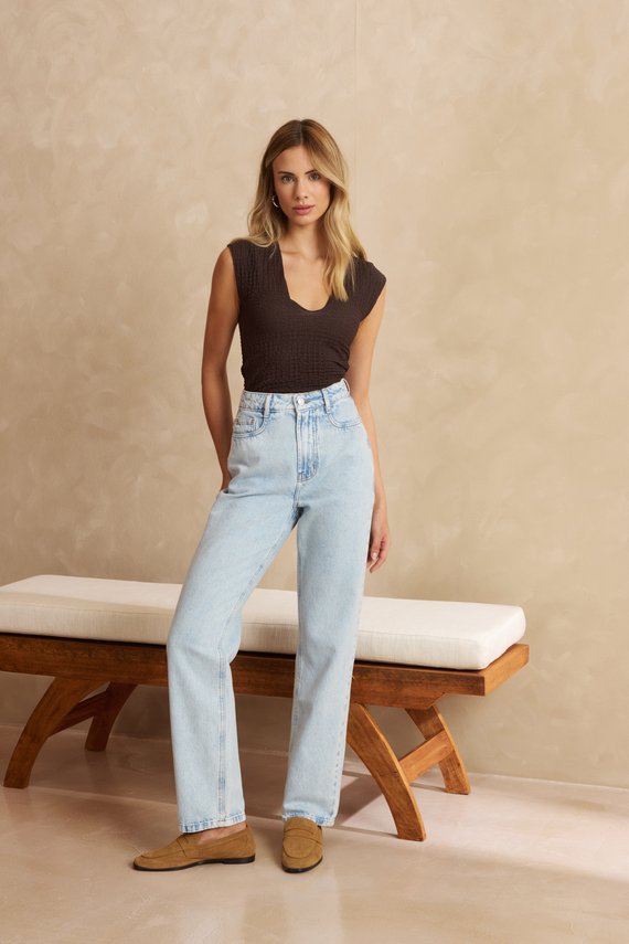 Calça Jeans Feminina Reta Tradicional Cintura Alta- DZ21582