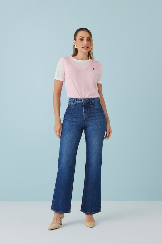 Calça Jeans Feminina Wide leg Fit Cigarrete Cintura Alta - DZ21446