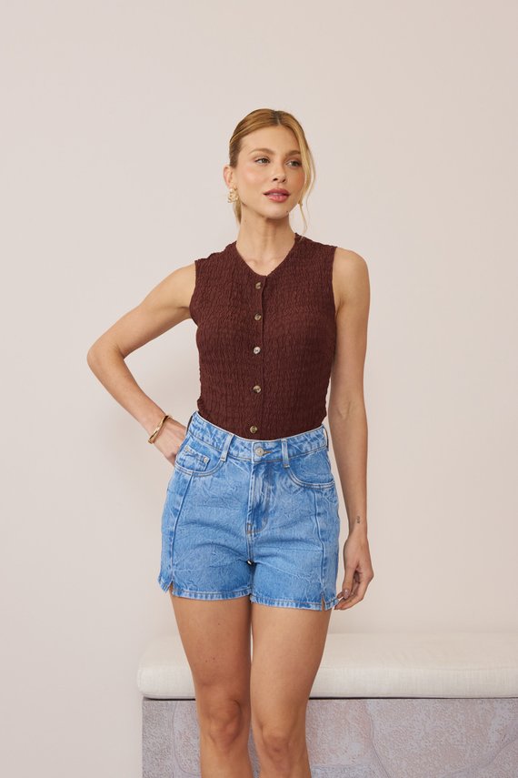 Shorts Jeans Feminino Mom Curto Cintura Alta - DZ6906