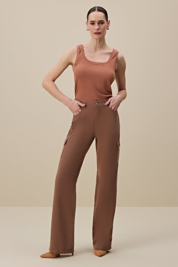Calça Feminina Berlim Cargo Reta Cintura Alta Tradiicional - IDX20283.MAR