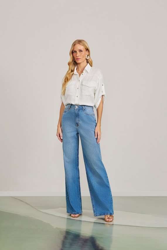 Calça Feminina Munique Wide leg Fit Cintura Alta Tradicional - IDX20490