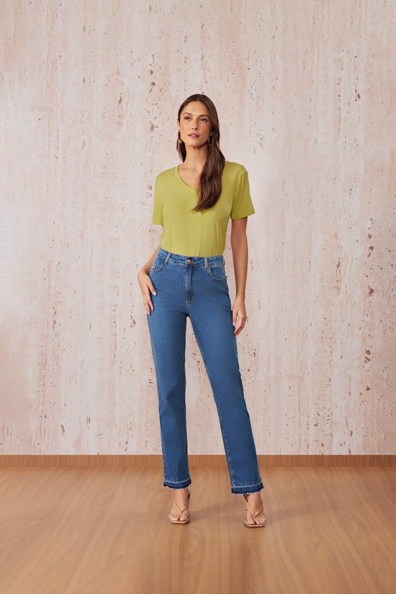 Calça Feminina Amsterdam Reta Cintura Alta Tradicional - IDX20479