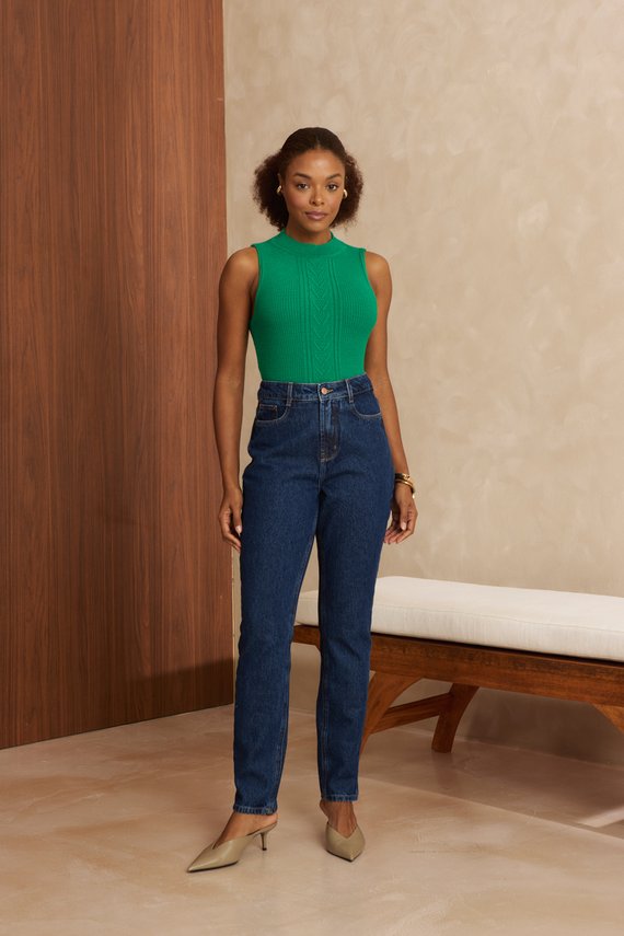 Calça Jeans Feminina Mom Tradicional Cintura Alta - DZ21576